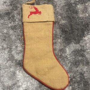 Burlap Christmas Stockings with Red Embroidered Reindeer (set of 5)